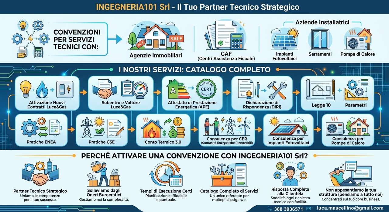 Infografica: consulenza per servizi tecnici alle Agenzie Immobiliari, CAF e Aziende | Contatta Ing. Stefano Basso al 3517828816